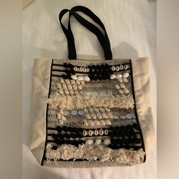 Embellished Shell Canvas Shoulder Tote - Picture 5 of 13